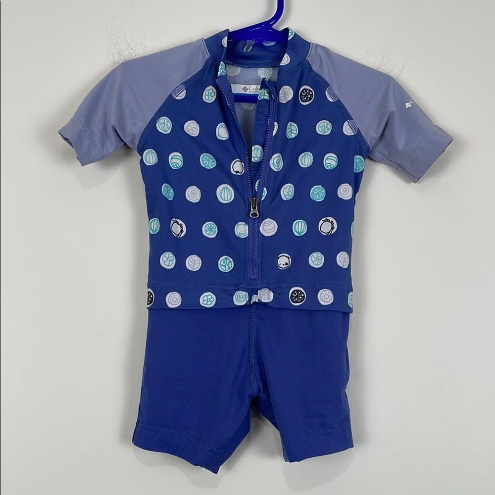 Columbia Unisex Baby 6-12 Mo Rashguard Swimsuit One Piece Blue Short Sleeve